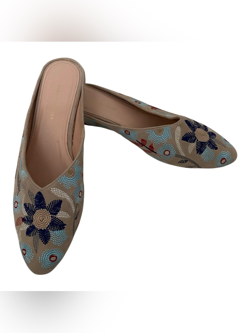 AVEC LES FILLES Beige Floral Embroidered Slip-On Mules  7 1/2